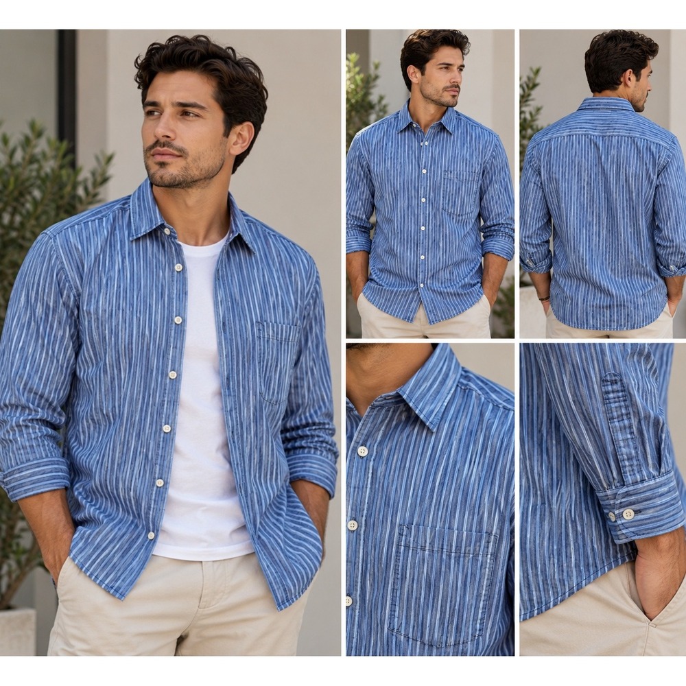 Michael Kors Mens Blue Striped Cotton Button Down Shirt Size 15.5 34/35 Medium